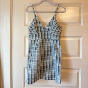 Blue and White Plaid Spaghetti Strap Dress